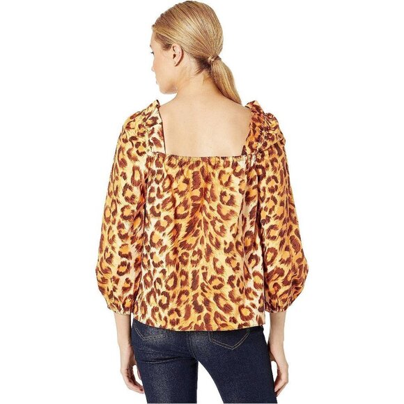 NWT Kate Spade panthera leopard print square neck cotton blouse top, XS - Picture 5 of 11